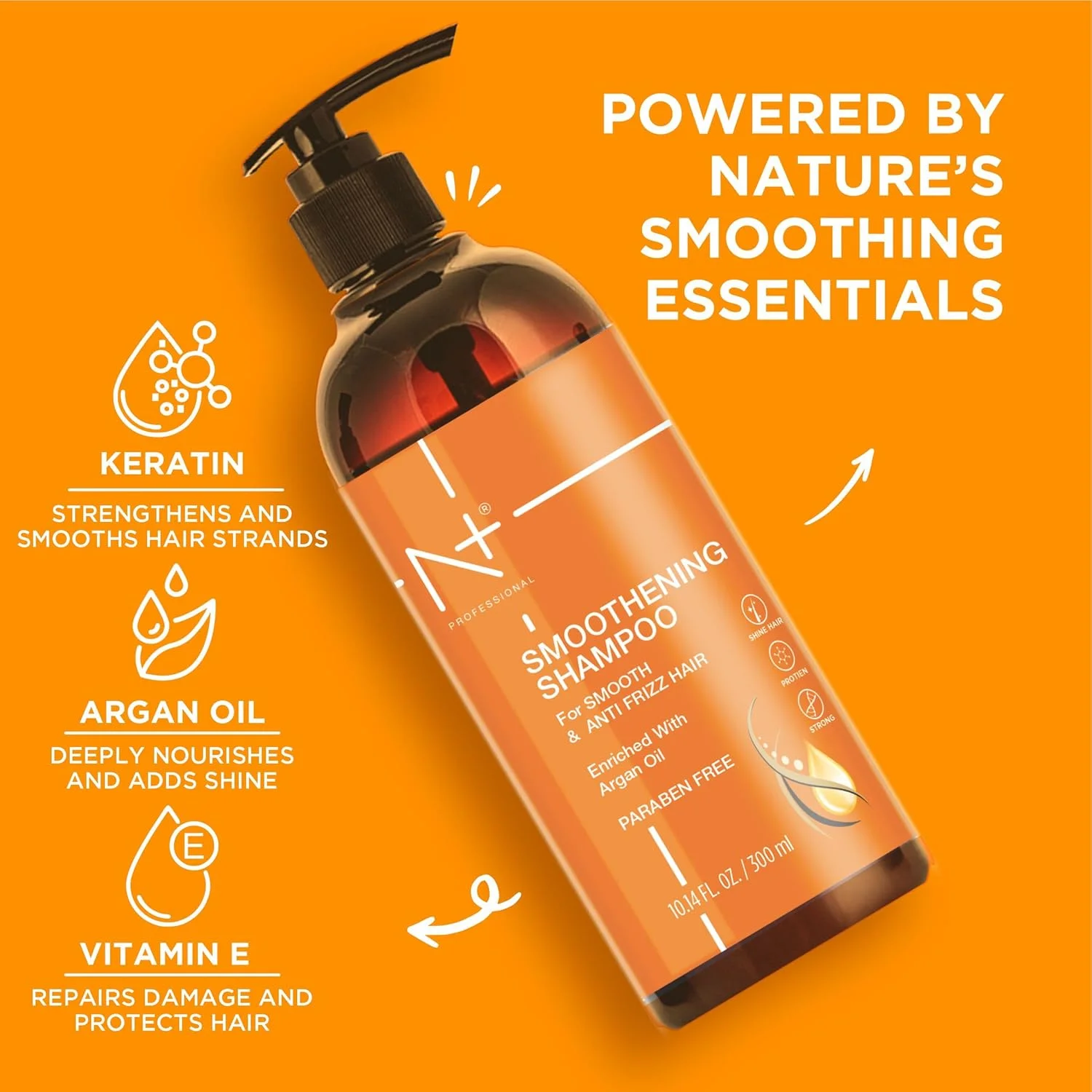 شامپو صاف کننده حرفه ای ان پلاس، برای موهای صاف و ضد وز، غنی شده با روغن آرگان، بدون پارابن، 1 عدد