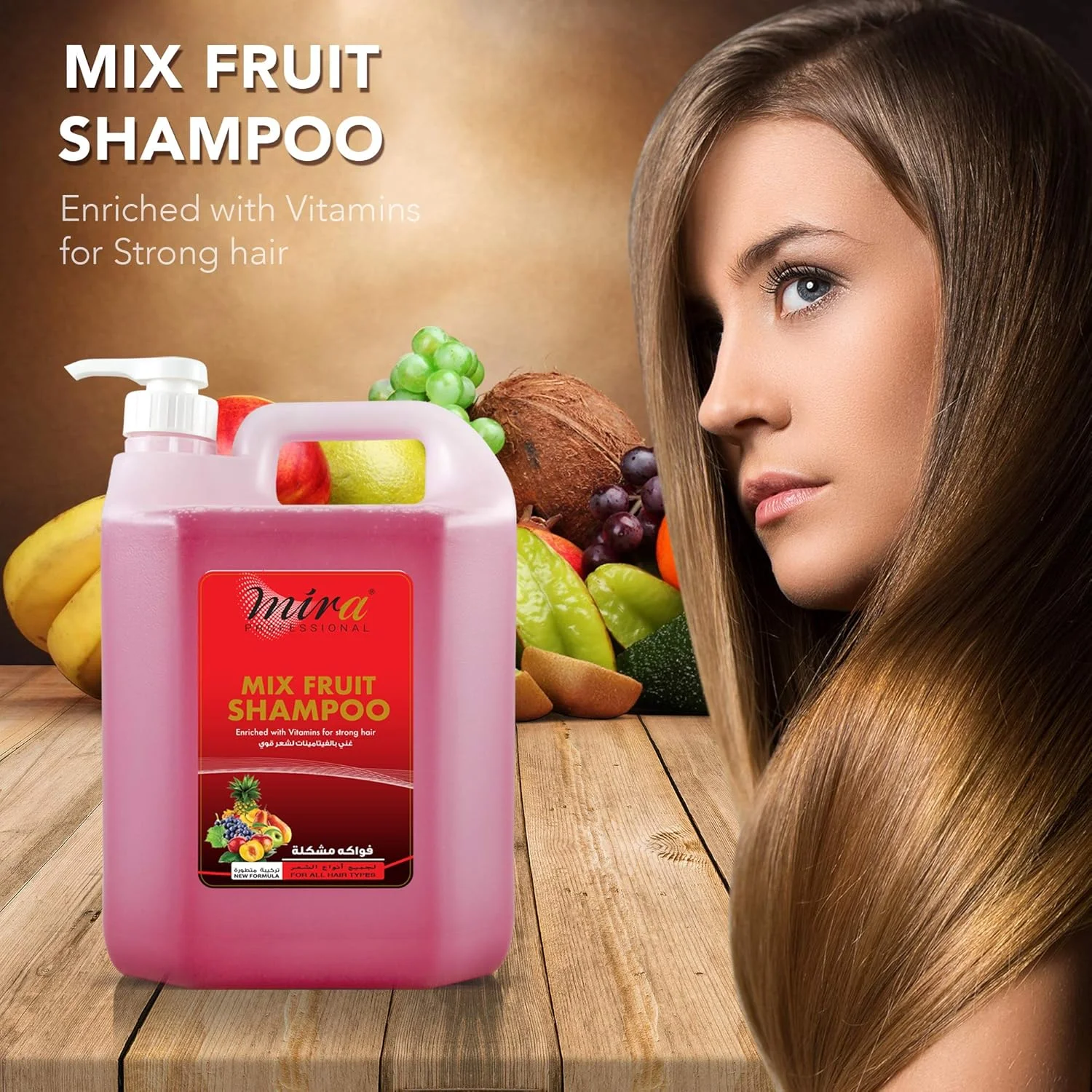شامپو میوه ای حرفه ای میرا (غنی شده با ویتامین ها برای موهای قوی) 5 لیتری | شامپو مغذی برای موهای خشک و آسیب دیده | فرمول مرطوب کننده با عصاره میوه | مناسب برای سالن ها و اسپا