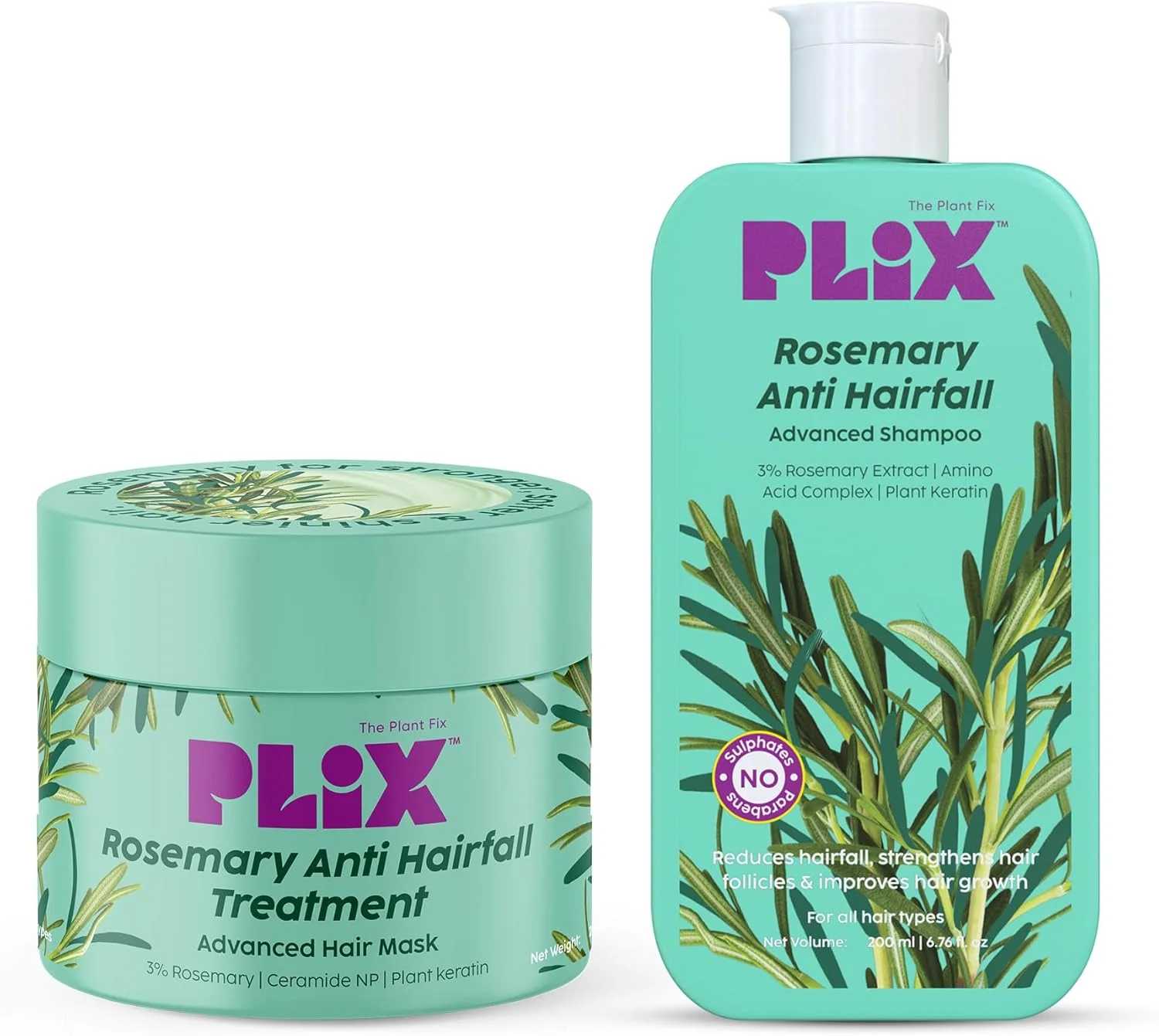 شامپو و ماسک موی پیشرفته حاوی رزماری PLIX | ترمیم موهای آسیب دیده | کاهش ریزش و شکستگی مو | عصاره رزماری، سرامیدها و کراتین گیاهی | برای آقایان و بانوان