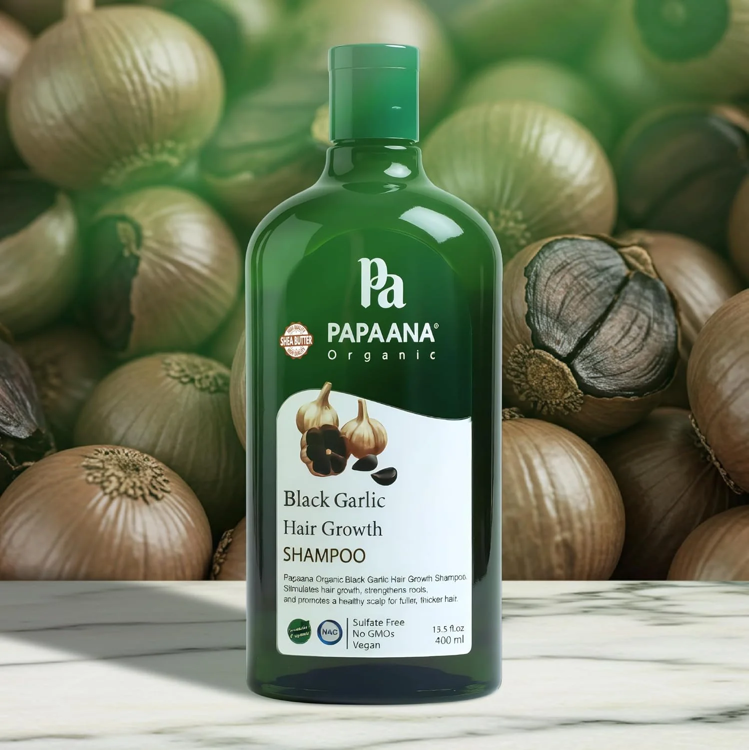 شامپو سیر سیاه ارگانیک پاپائنا برای رشد مو، 400 میلی لیتر، بدون سولفات، وگان