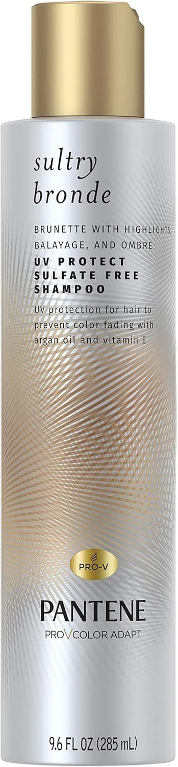 شامپو بدون سولفات محافظت کننده یو وی Pantene Sultry Bronde، برای موهای قهوه ای، بالیاژ و رنگ شده، حاوی روغن آرگان و ویتامین E، 284 میلی لیتر