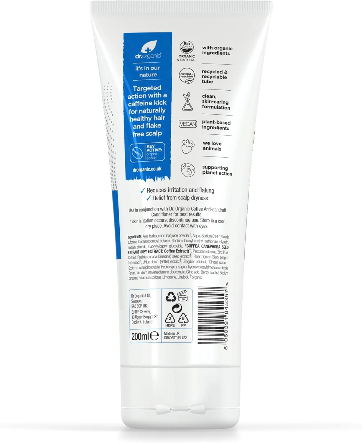 شامپو ضد شوره سر قهوه دکتر ارگانیک، پوست سر سالم، مناسب آقایان و بانوان، طبیعی، وگان، بدون تست حیوانی، بدون پارابن و SLS، قابل بازیافت، ارگانیک، 200 میلی لیتر، بسته بندی ممکن است متفاوت باشد