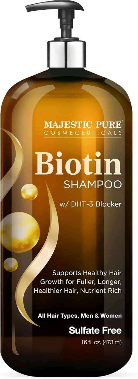 شامپو بیوتین مجستیک پیور برای رشد مو - شامپو حجم دهنده برای جلوگیری از ریزش مو - حاوی ترکیبات آبرسان و مغذی - بدون سولفات، مناسب برای آقایان و بانوان - شامپو موهای نازک - 473 میلی لیتر
