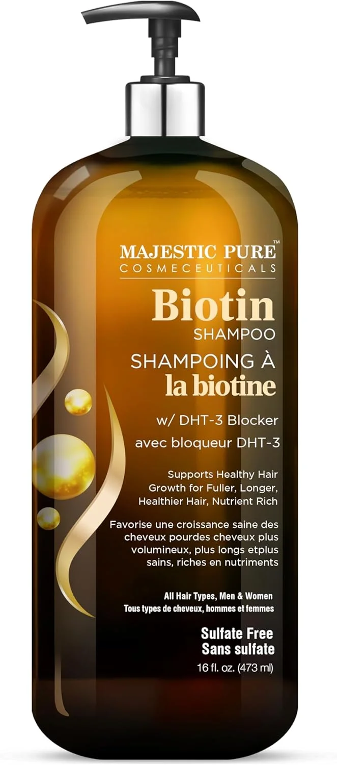 شامپو بیوتین مجستیک پیور برای رشد مو - شامپو حجم دهنده برای جلوگیری از ریزش مو - حاوی ترکیبات آبرسان و مغذی - بدون سولفات، مناسب برای آقایان و بانوان - شامپو موهای نازک - 473 میلی لیتر شامپو بیوتین مجستیک پیور برای رشد مو - شامپو حجم دهنده برای جلوگیری از ریزش مو - حاوی ترکیبات آبرسان و مغذی - بدون سولفات، مناسب برای آقایان و بانوان - شامپو موهای نازک - 473 میلی لیتر