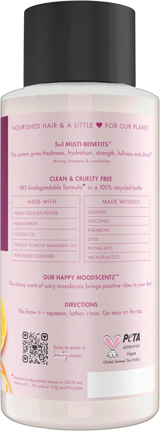 شامپو بدون سولفات لاو بیوتی اند پلنت، پاک کننده عمیق، آبرسان، تقویت کننده، حجم دهنده و درخشان کننده، وگان، حاوی بیوتین و نارنگی آفتاب‌بوسیده، شامپو مغذی 5 در 1 با مزایای چندگانه، 400 میلی لیتر