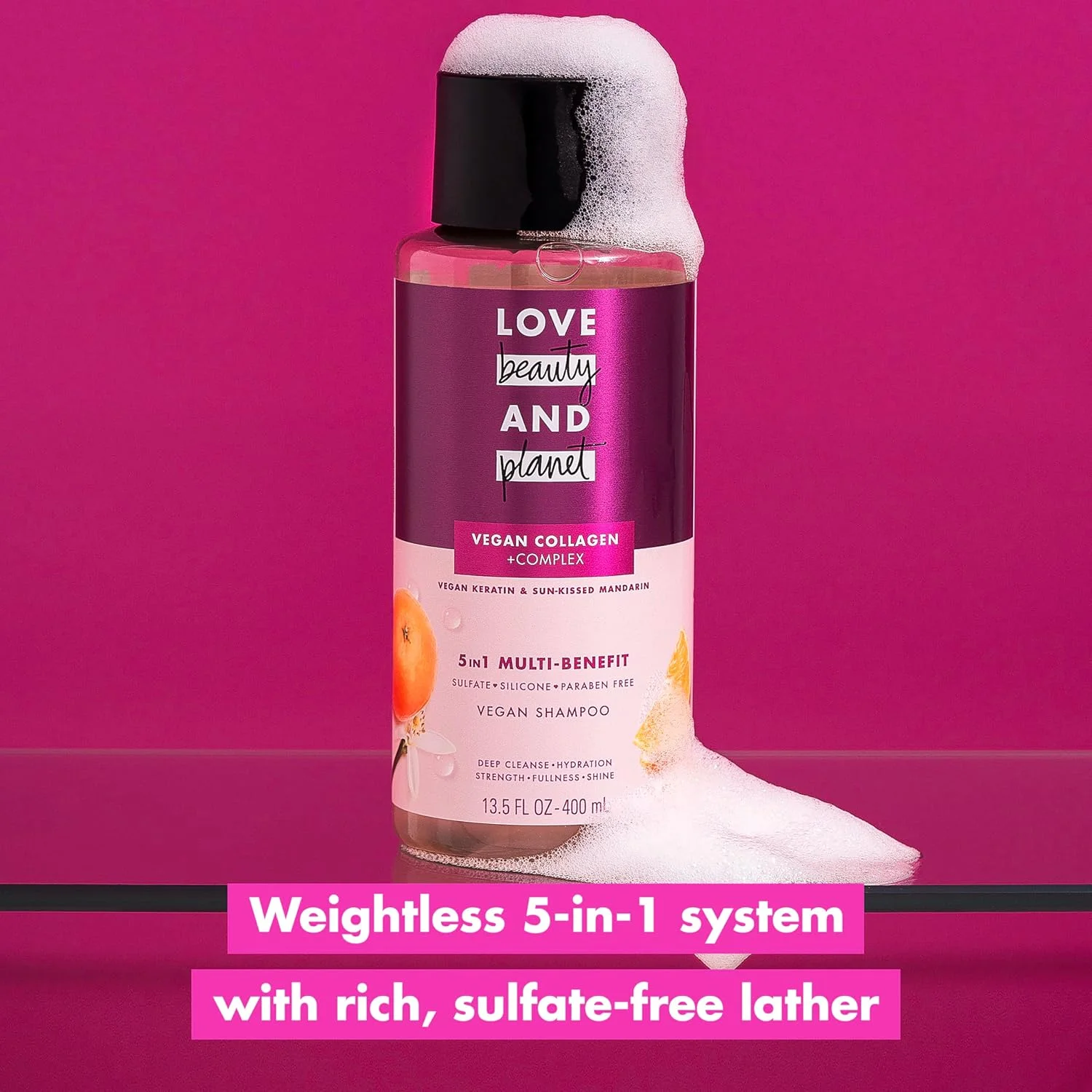 شامپو بدون سولفات لاو بیوتی اند پلنت، پاک کننده عمیق، آبرسان، تقویت کننده، حجم دهنده و درخشان کننده، وگان، حاوی بیوتین و نارنگی آفتاب‌بوسیده، شامپو مغذی 5 در 1 با مزایای چندگانه، 400 میلی لیتر