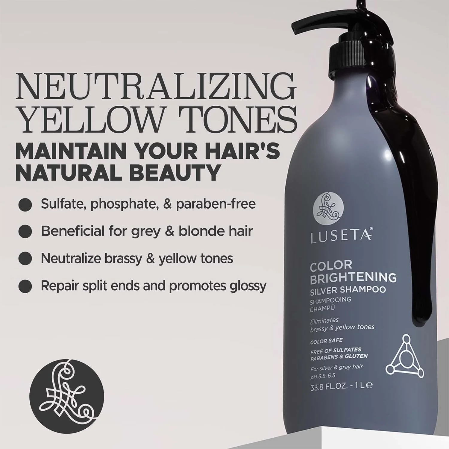 شامپو نقره ای روشن کننده رنگ لوسِتا، از بین برنده رنگ های زرد در موهای بلوند، تغذیه عمیق برای موهای نقره ای و خاکستری، افزایش درخشندگی موهای رنگ شده، 1000 میلی لیتر شامپو نقره ای روشن کننده رنگ لوسِتا، از بین برنده رنگ های زرد در موهای بلوند، تغذیه عمیق برای موهای نقره ای و خاکستری، افزایش درخشندگی موهای رنگ شده، 1000 میلی لیتر