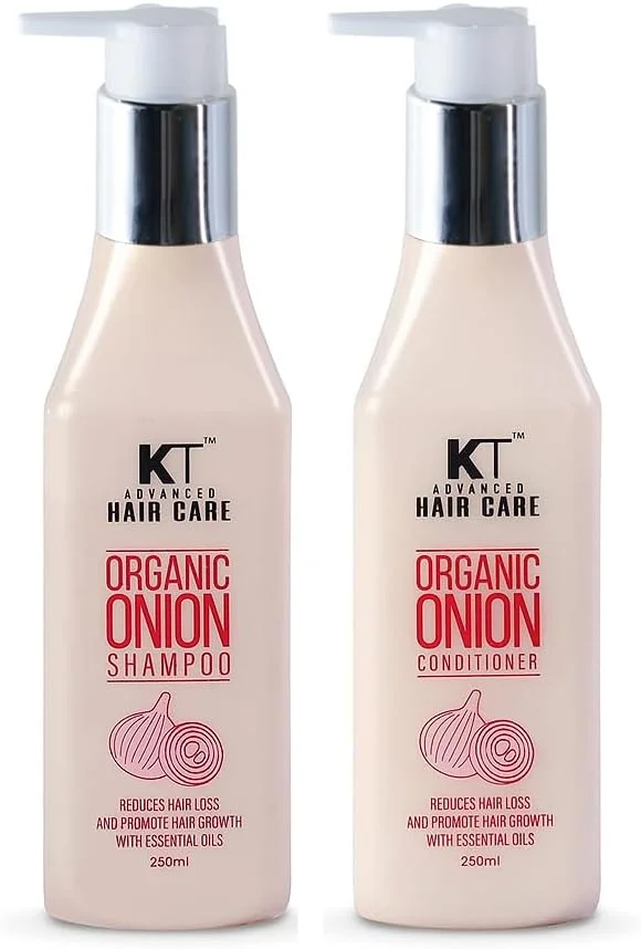 شامپو پیاز ارگانیک پیشرفته مراقبت از مو کی تی پروفشنال 250 میلی لیتر و نرم کننده 250 میلی لیتر (بسته 2 عددی) برای رشد مو و ضد ریزش مو - فاقد پارابن و سولفات