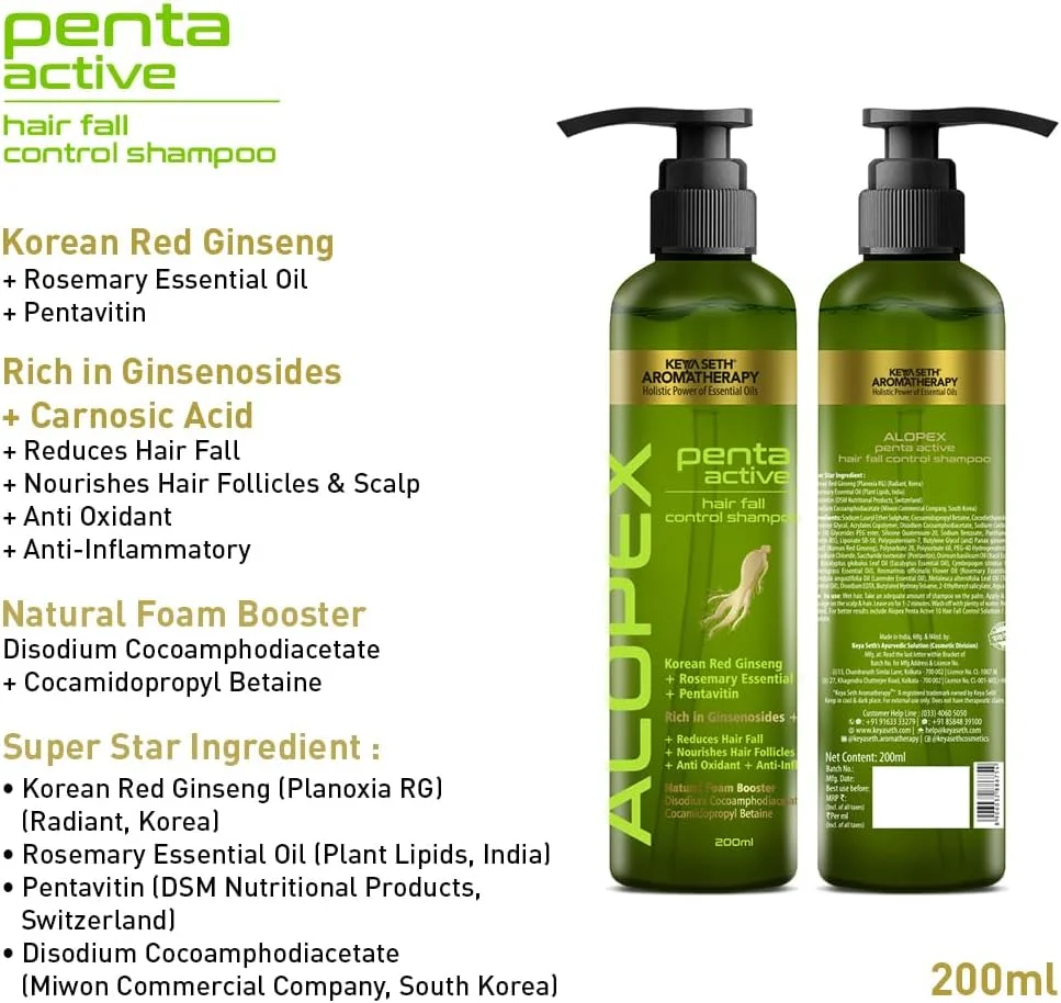 شامپو کنترل ریزش مو آلوپکس پنتا اکتیو آروماتراپی KEYA SETH با بیوتین و پرو ویتامین B5 - القای رشد موی جدید و کاهش ریزش مو، برای آقایان و بانوان