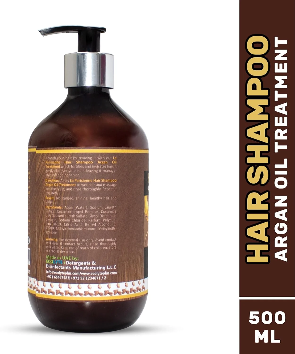 شامپو لوکس پریمیوم La Parisienne ECOLYTE+ Disinfectant، برای نجات موهای ریخته شده، موهای وز، تغذیه کننده، ترمیم کننده درخشش، موهای بلند، طول رویایی، بدون پارابن، مردان و زنان - (روغن آرگان، 500 میلی لیتر)