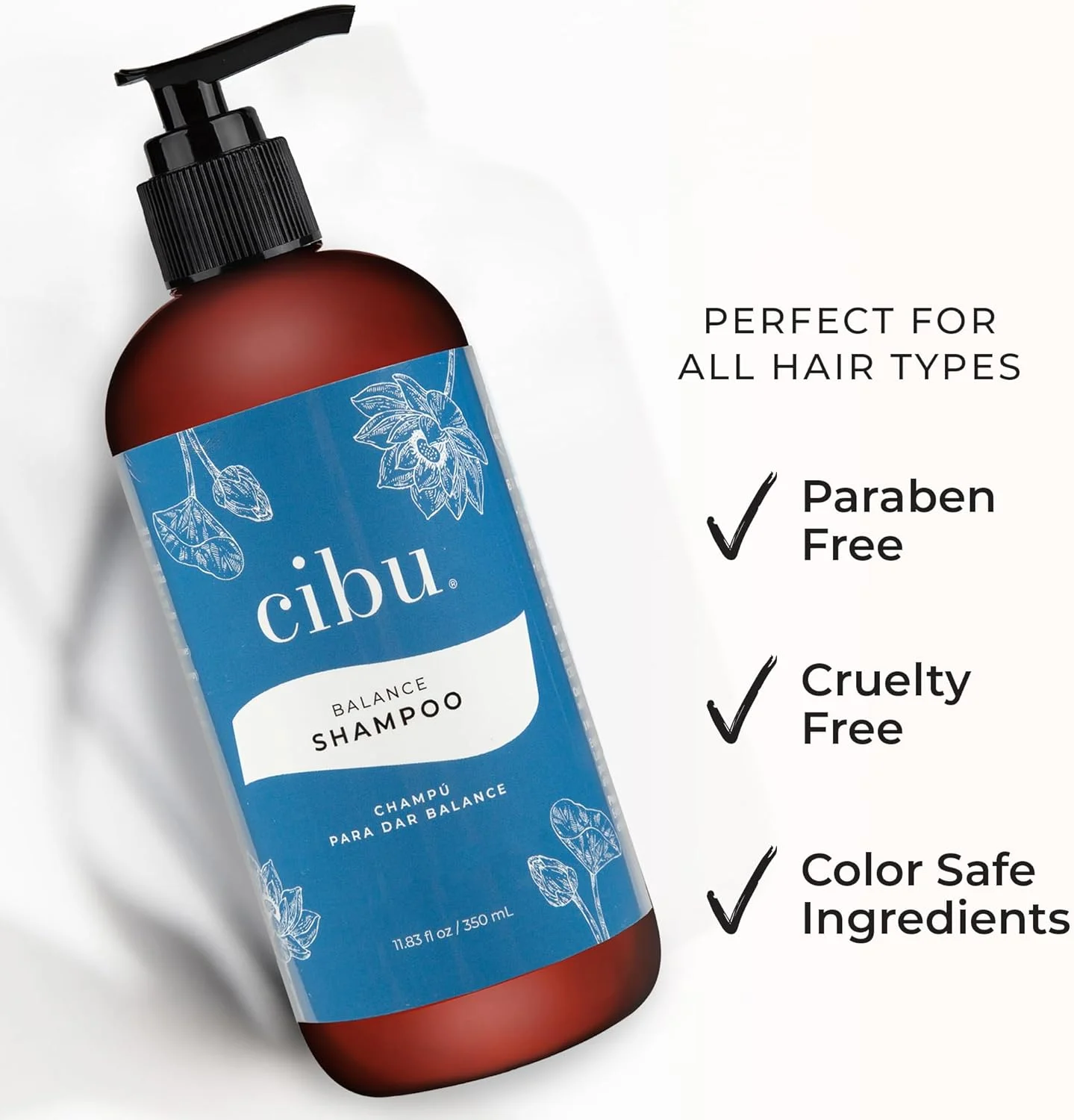 شامپو متعادل کننده CIBU فرمول مغذی 30062 موها را آبرسانی، تقویت و ترمیم می کند | بدون سولفات برای انواع مو | ملایم برای استفاده روزانه برای تمیزی و درخشش سالم 350 میلی لیتر