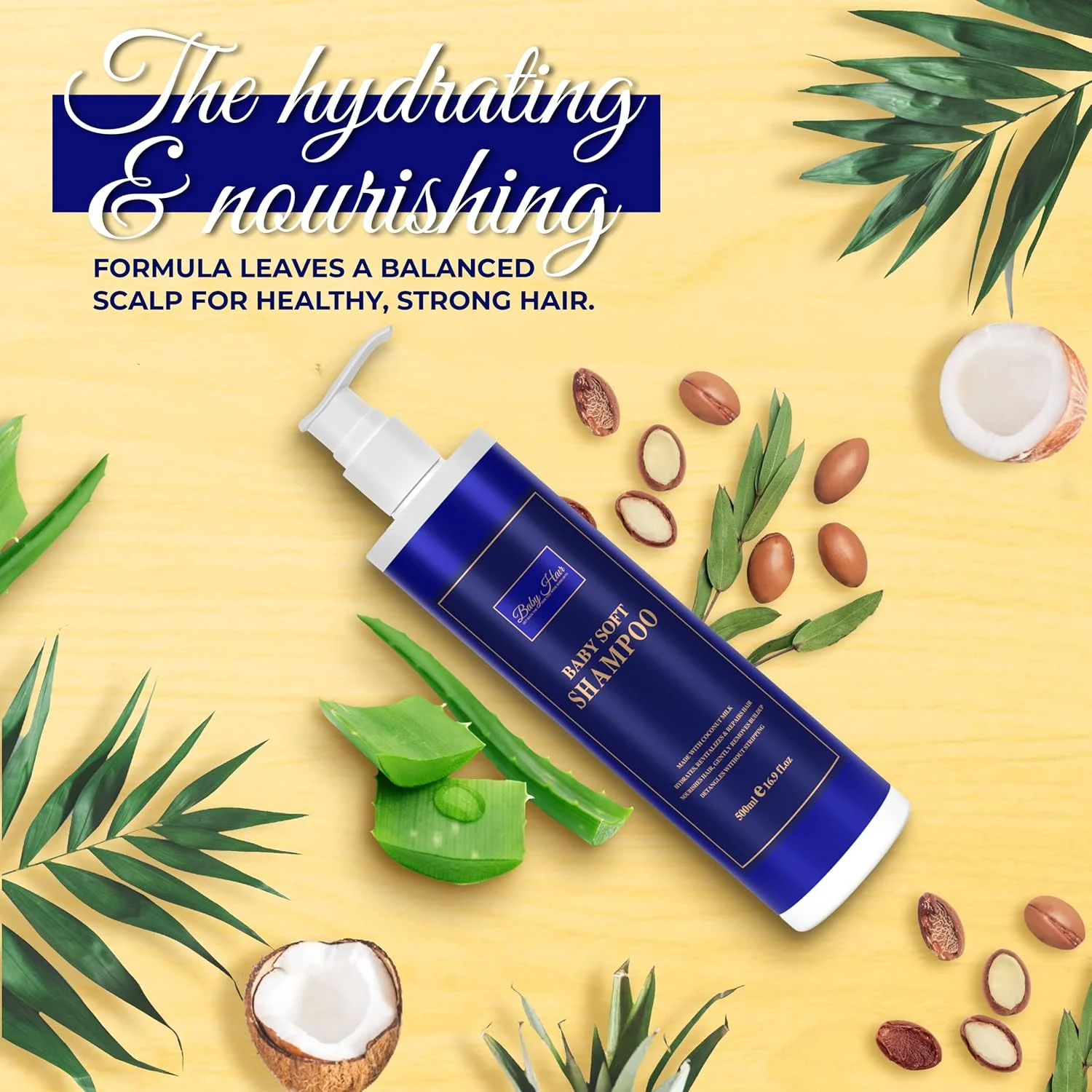 شامپو موی کودک، بهترین شامپو پاک کننده، مرطوب کننده و مغذی حاوی روغن آرگان، جوجوبا، آلوئه ورا و پرو ویتامین ب۵، وگان، بدون سولفات و محافظ رنگ مو، 500 میلی لیتر