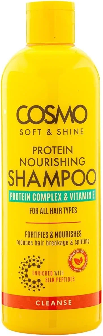 شامپو مغذی پروتئینه نرمی و درخشش سی دی COSMO DESIGNS حجم 480 میلی لیتر | تقویت کننده و مغذی | کاهش شکستگی و موخوره | کمپلکس پروتئین و ویتامین E | مناسب برای انواع مو | زرد