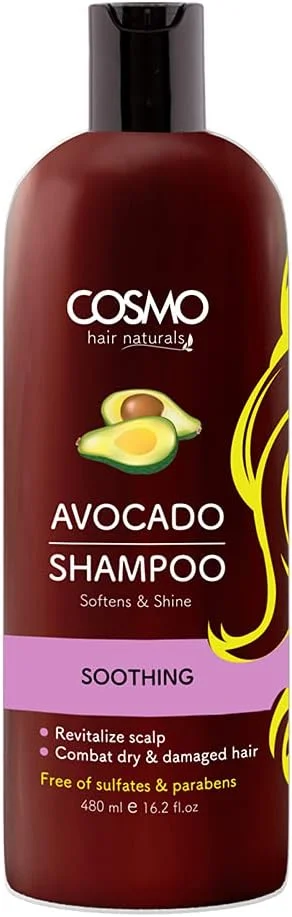 شامپو مو حاوی آووکادو مناسب انواع مو سی دی COSMO DESIGNS حجم 480 میلی لیتر، نرم کننده و درخشان کننده، احیا کننده پوست سر، مقابله با خشکی و آسیب دیدگی مو
