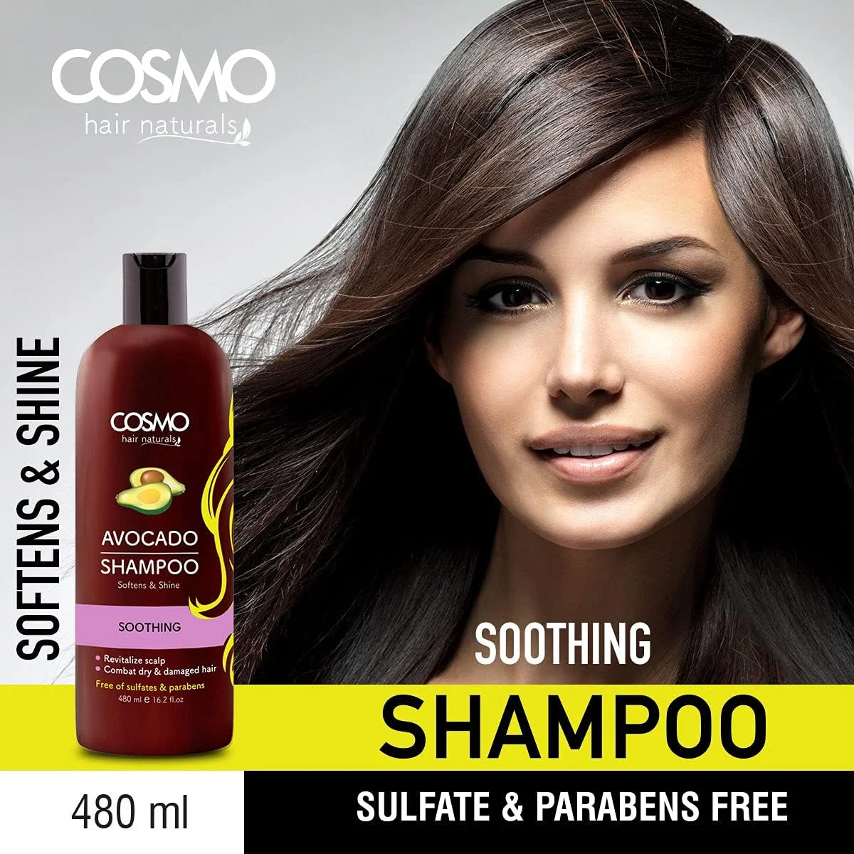 شامپو مو حاوی آووکادو مناسب انواع مو سی دی COSMO DESIGNS حجم 480 میلی لیتر، نرم کننده و درخشان کننده، احیا کننده پوست سر، مقابله با خشکی و آسیب دیدگی مو