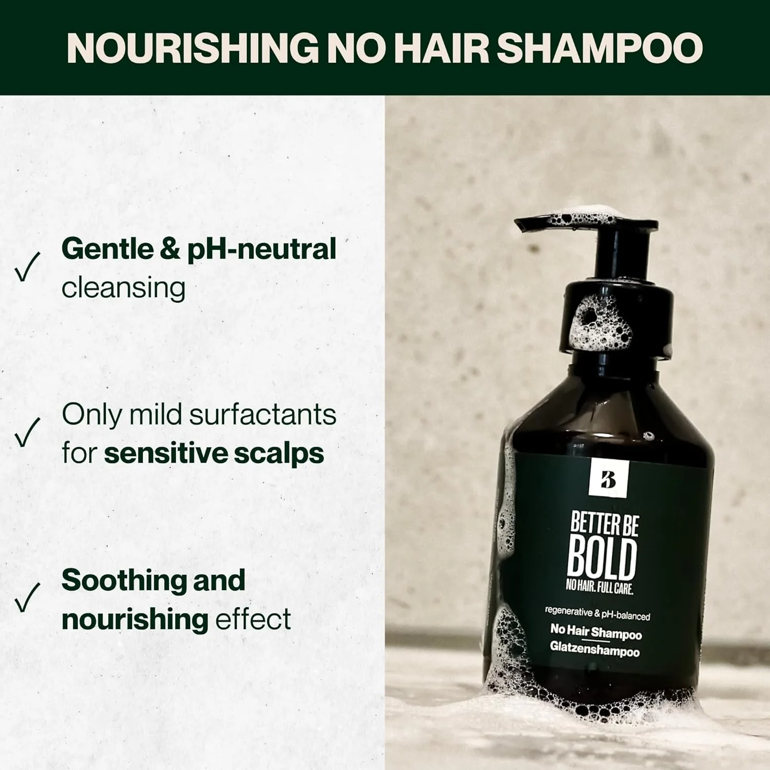 شامپو مغذی سر طاس BETTER BE BOLD (0-6 میلی متر) | پاک کننده موثر | متعادل کننده pH | مرطوب کننده | تسکین دهنده پوست | ترمیم کننده زخم ناشی از سوختگی اصلاح | مراقبت ویژه برای افراد با سر طاس | 200 میلی لیتر شامپو مغذی سر طاس BETTER BE BOLD (0-6 میلی متر) | پاک کننده موثر | متعادل کننده pH | مرطوب کننده | تسکین دهنده پوست | ترمیم کننده زخم ناشی از سوختگی اصلاح | مراقبت ویژه برای افراد با سر طاس | 200 میلی لیتر