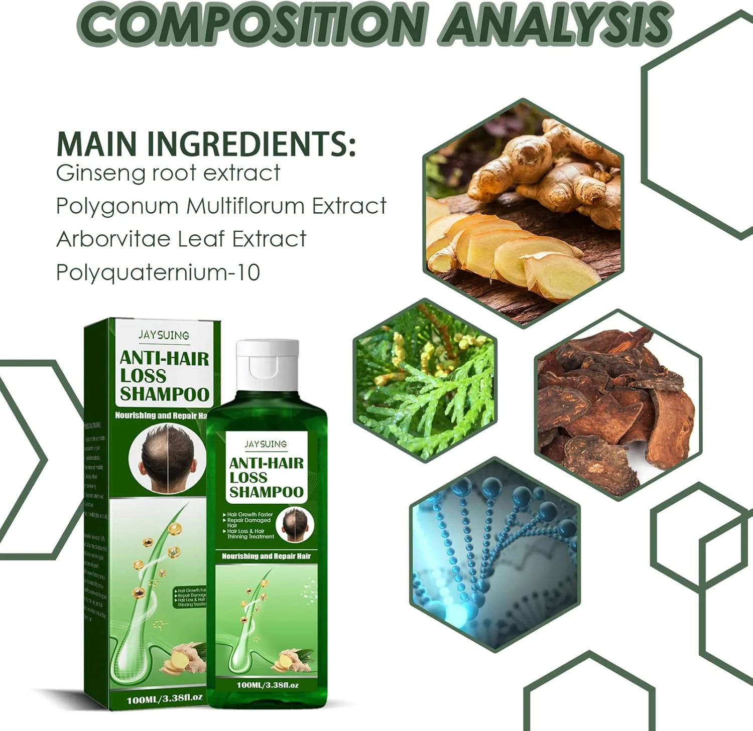 شامپو زنجبیل 100 میلی لیتری 2 عددی، شامپو رشد مجدد مو زنجبیل برای ضد ریزش مو، تغذیه کننده پوست سر، رفع شوره سر، تسکین خارش، شامپو کنترل چربی