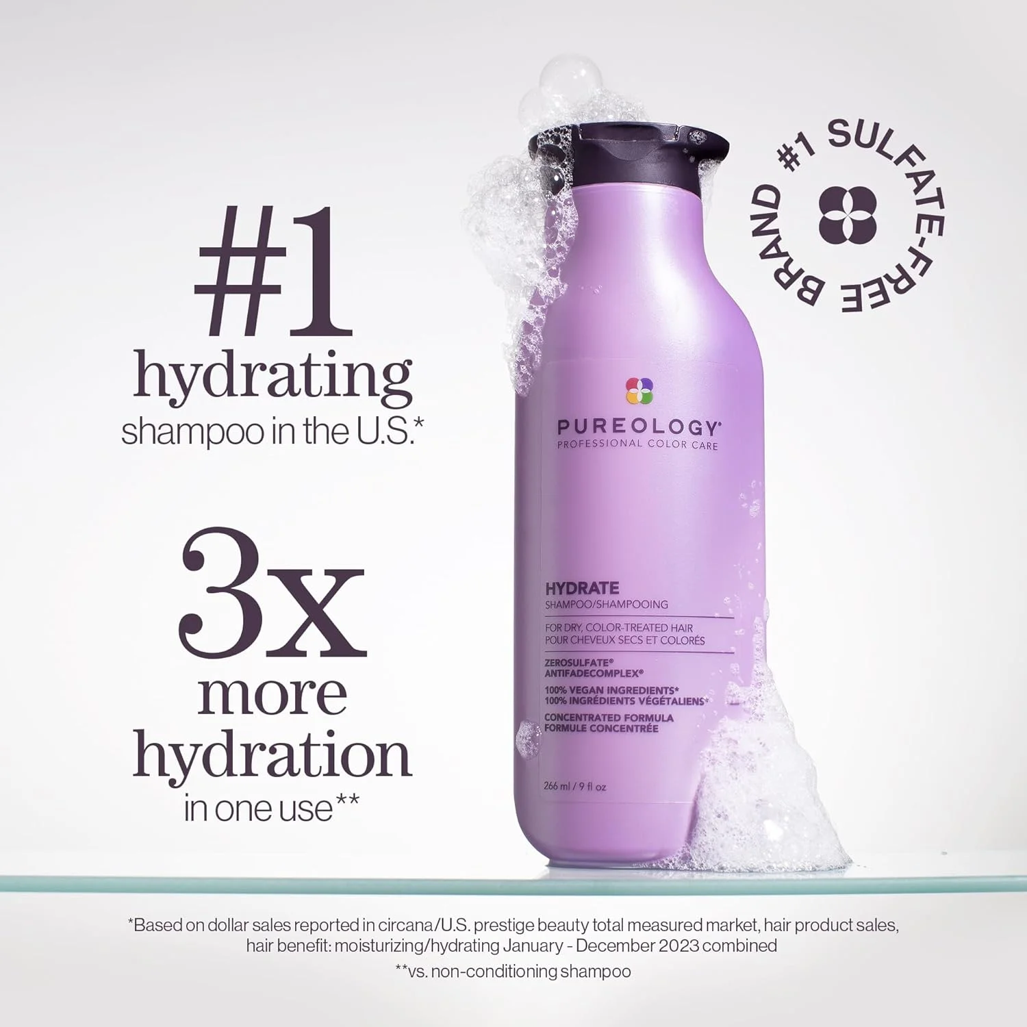 شامپو آبرسان Pureology Hydrate، برای موهای خشک متوسط تا ضخیم و رنگ شده، فرمولاسیون وگان، بدون سولفات برای پاکسازی ملایم 266 میلی لیتر شامپو آبرسان Pureology Hydrate، برای موهای خشک متوسط تا ضخیم و رنگ شده، فرمولاسیون وگان، بدون سولفات برای پاکسازی ملایم 266 میلی لیتر