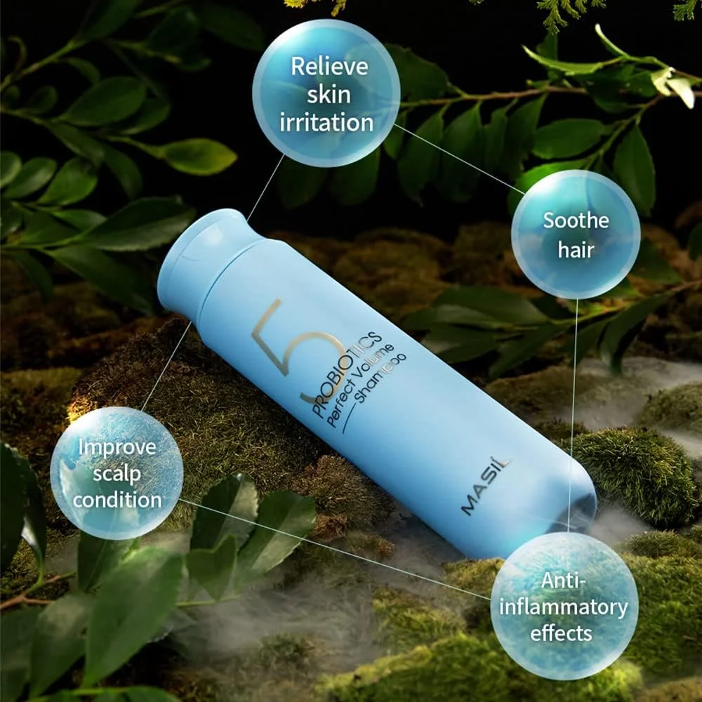 شامپو حجم دهنده موهای نازک و کم پشت Masil 5 Probiotics، 150 میلی لیتر، بدون پارابن و سیلیکون، تقویت کننده، مناسب پوست سر پوسته پوسته، موهای کدر، شامپو شفاف کننده و تسکین دهنده پوست سر و ضد شوره