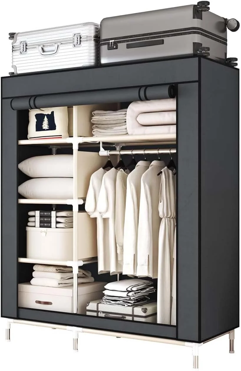 کمد لباس قابل حمل ArluKin، بادوام و آسان برای مونتاژ، رخت آویز سنگین با روکش پارچه ای نبافته، بهترین برای اتاق خواب و سازماندهی و نگهداری آسان (خاکستری-C)