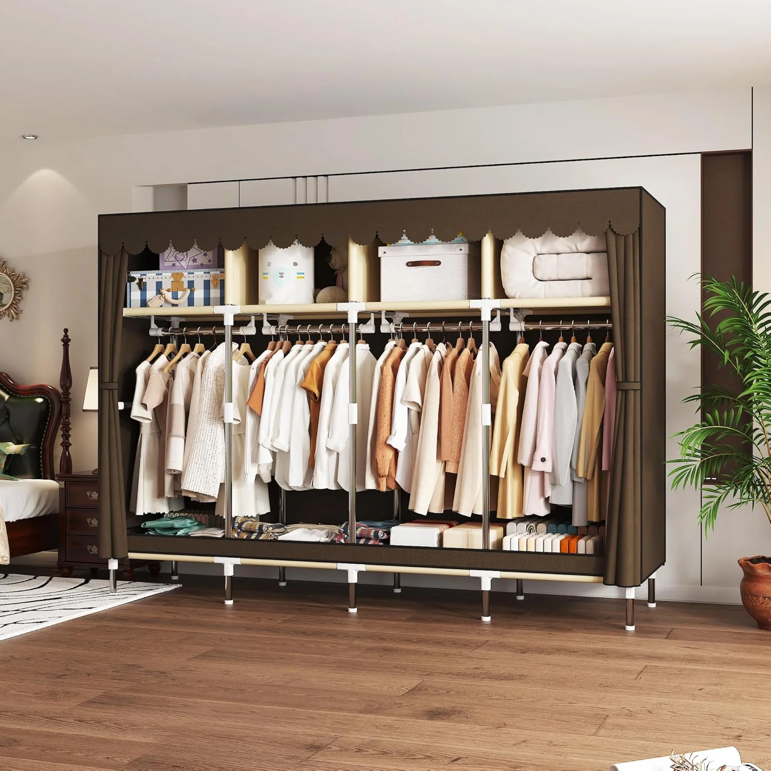 کمد لباس قابل حمل ArluKin، کمد لباس مستقل برای آویزان کردن لباس، سازمان دهنده کمد سنگین با 3 کشو، مونتاژ آسان، طراحی قوی تر با قابلیت تحمل بار، طراحی جداشدنی خاکستری (قهوه ای-B)