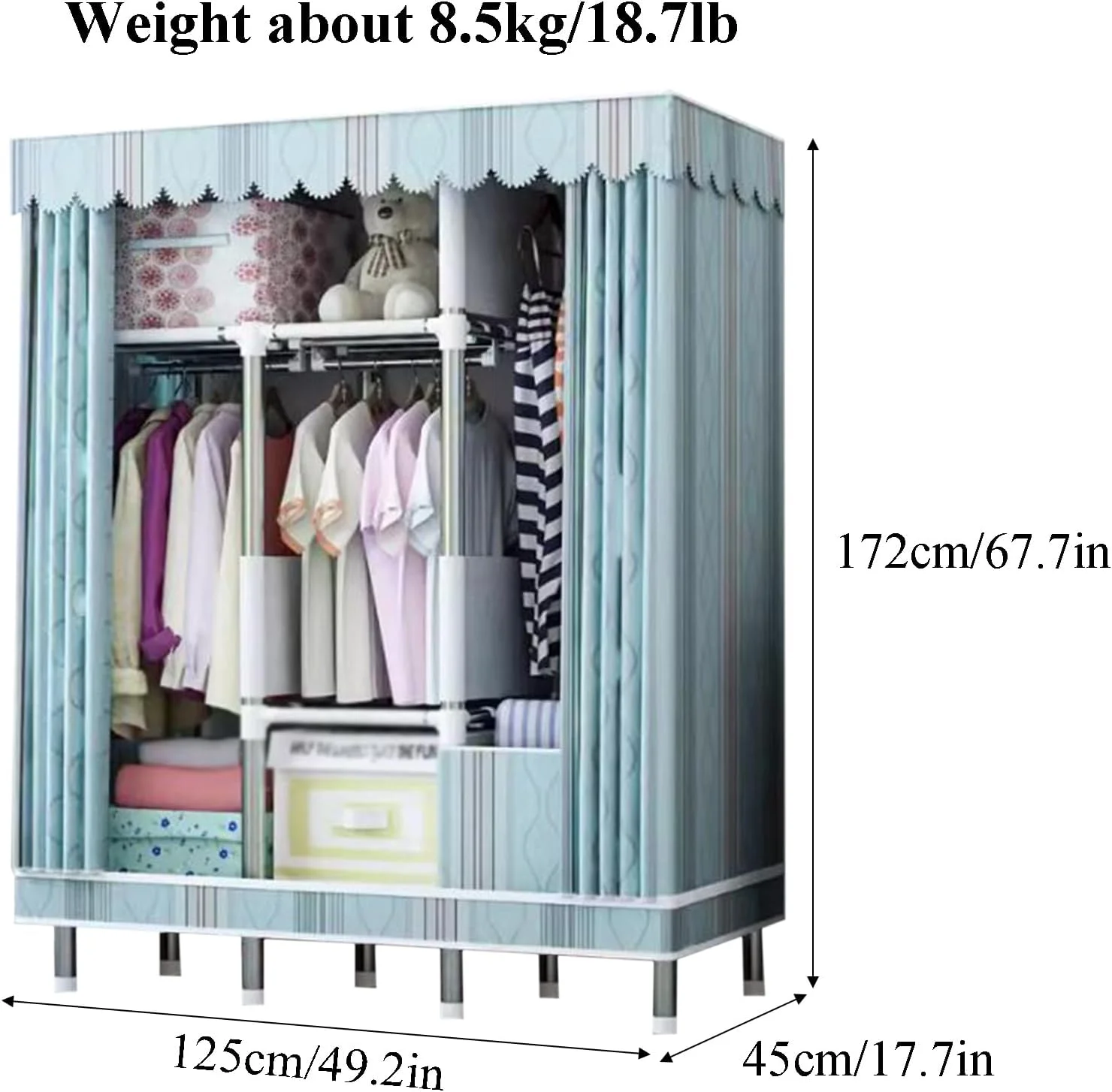 کمد لباس مونتاژی، چارچوب فولادی، کمد لباس باز، کمد لباس مستقل، ظرفیت ذخیره سازی بزرگ برای اتاق لباس