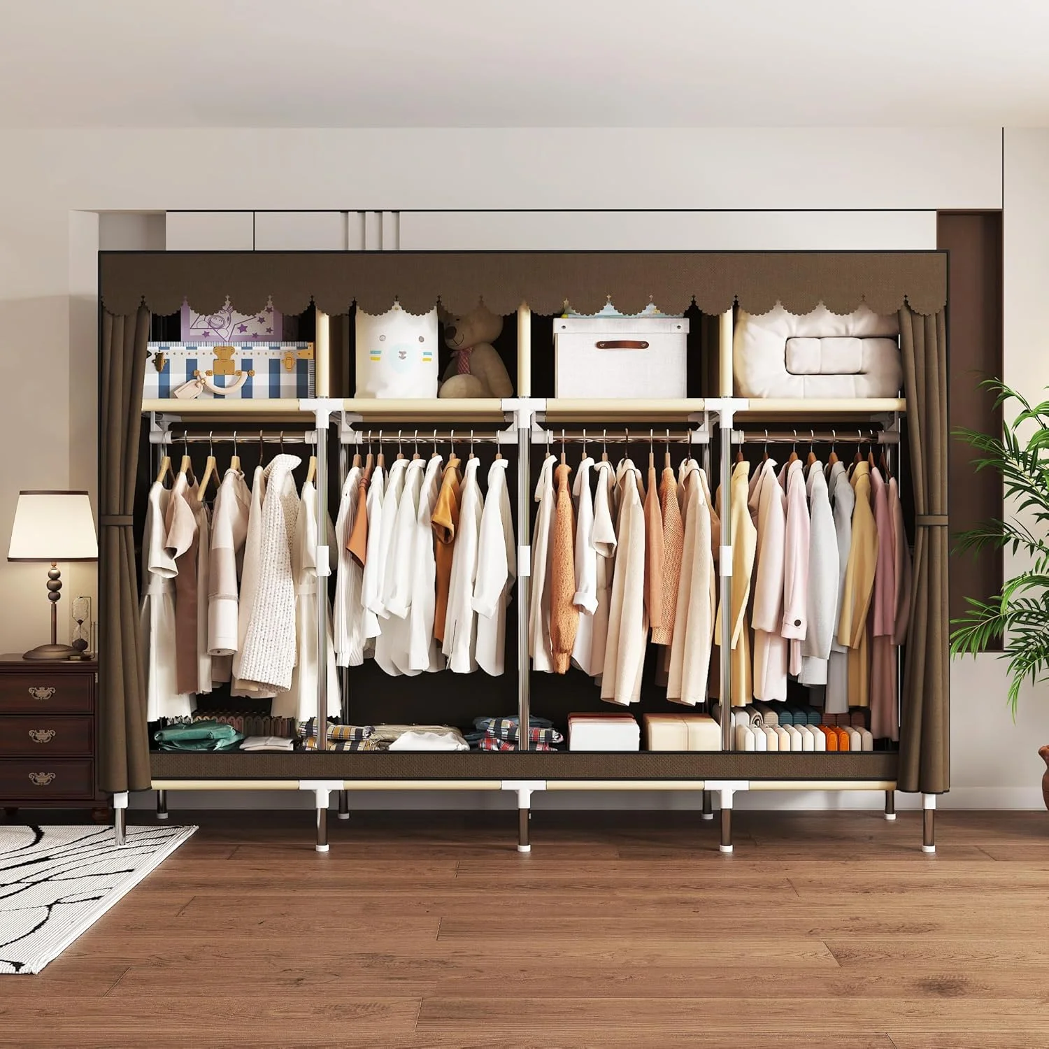 کمد لباس قابل حمل ArluKin، کمد لباس مستقل برای آویزان کردن لباس، سازمان دهنده کمد سنگین با 3 کشو، مونتاژ آسان، طراحی قوی تر با قابلیت تحمل بار، طراحی جداشدنی خاکستری (قهوه ای-B)