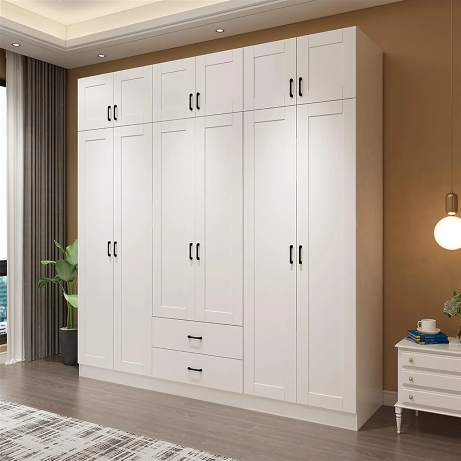 کمد لباس AQHCGS کمد لباس پنج یا شش درب کمد چوبی تمام چوب جامد مناسب اتاق خواب منزل