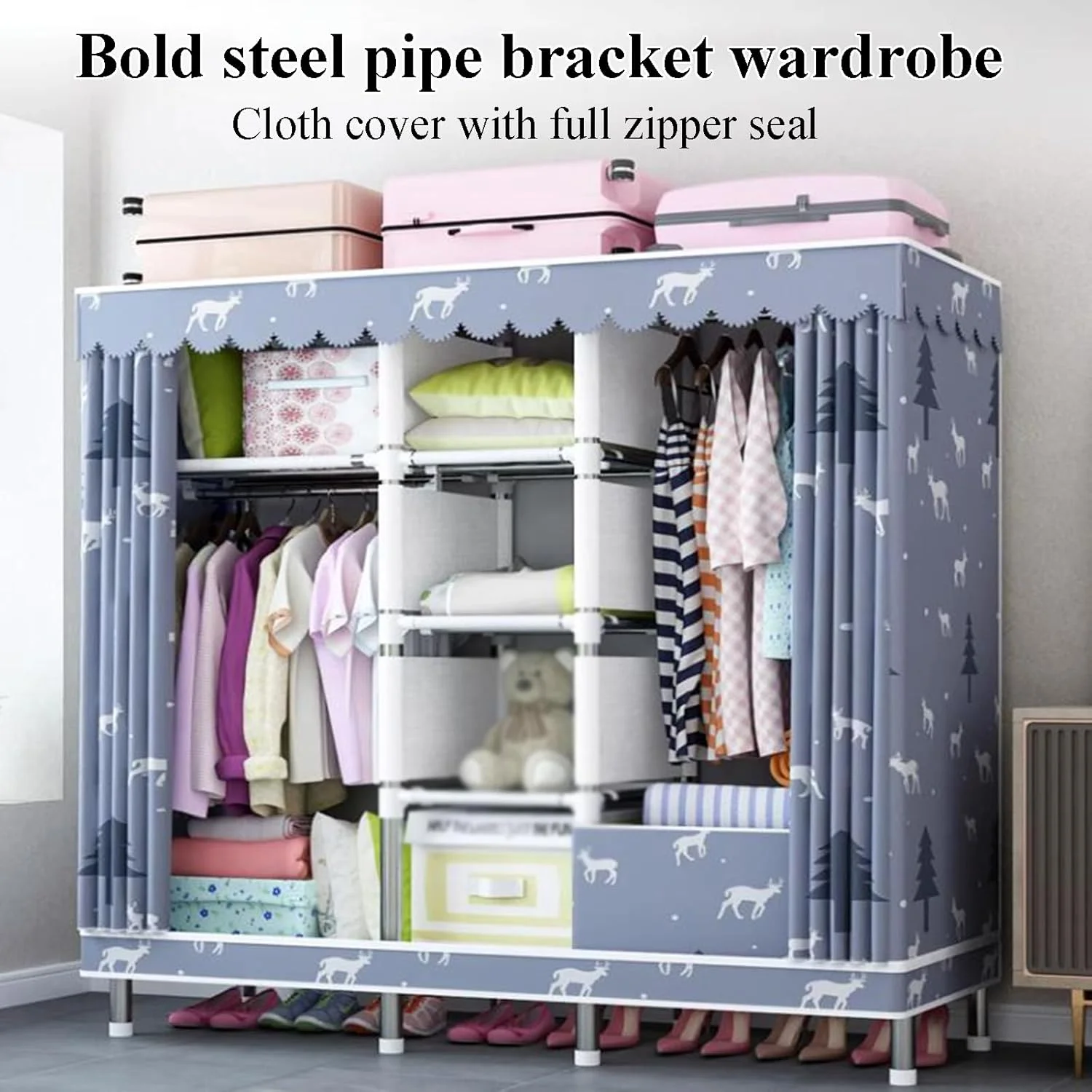 کمد لباس مونتاژی، چارچوب فولادی، کمد لباس باز، کمد لباس مستقل، ظرفیت ذخیره سازی بزرگ برای اتاق لباس
