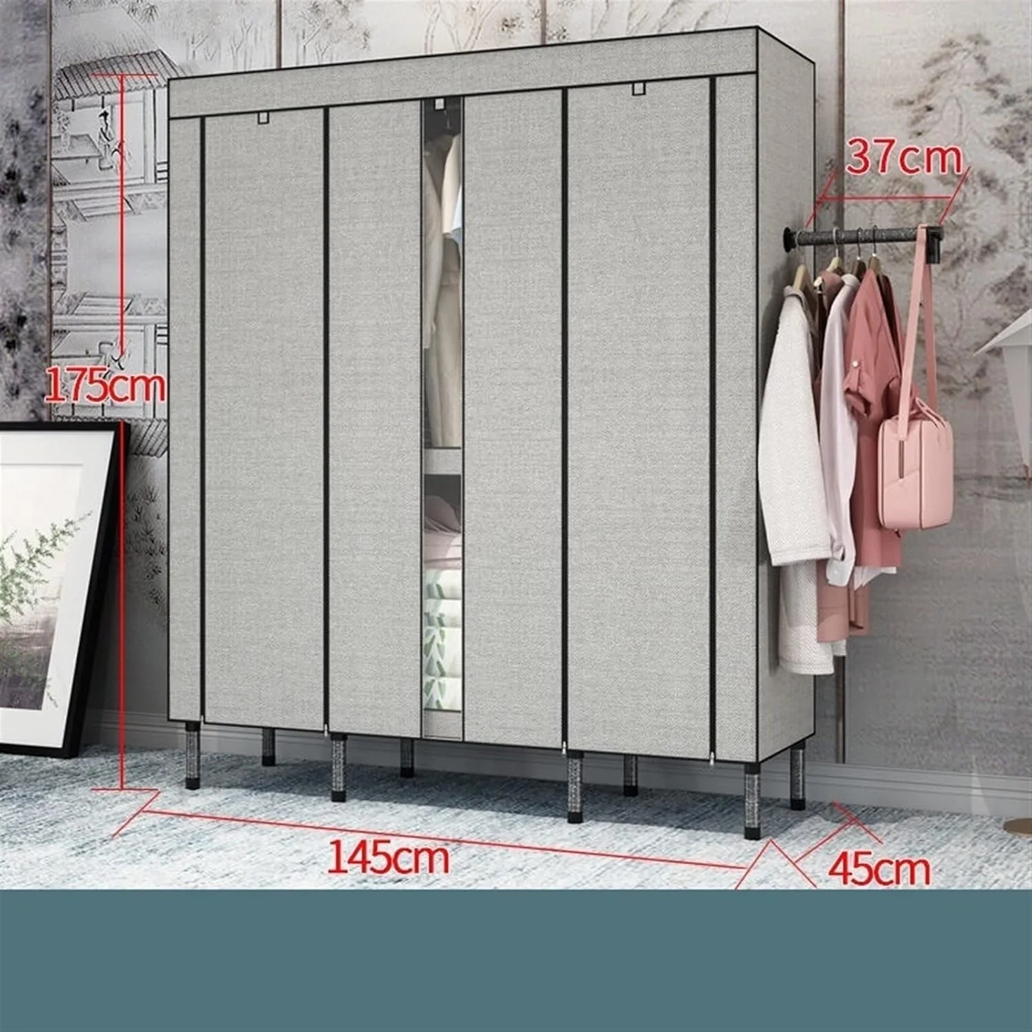 کمد لباس AQHCGS کمد لباس ساده کمد لباس پارچه ای ساده مدرن لوله فولادی ضخیم شده ذخیره سازی تقویت شده