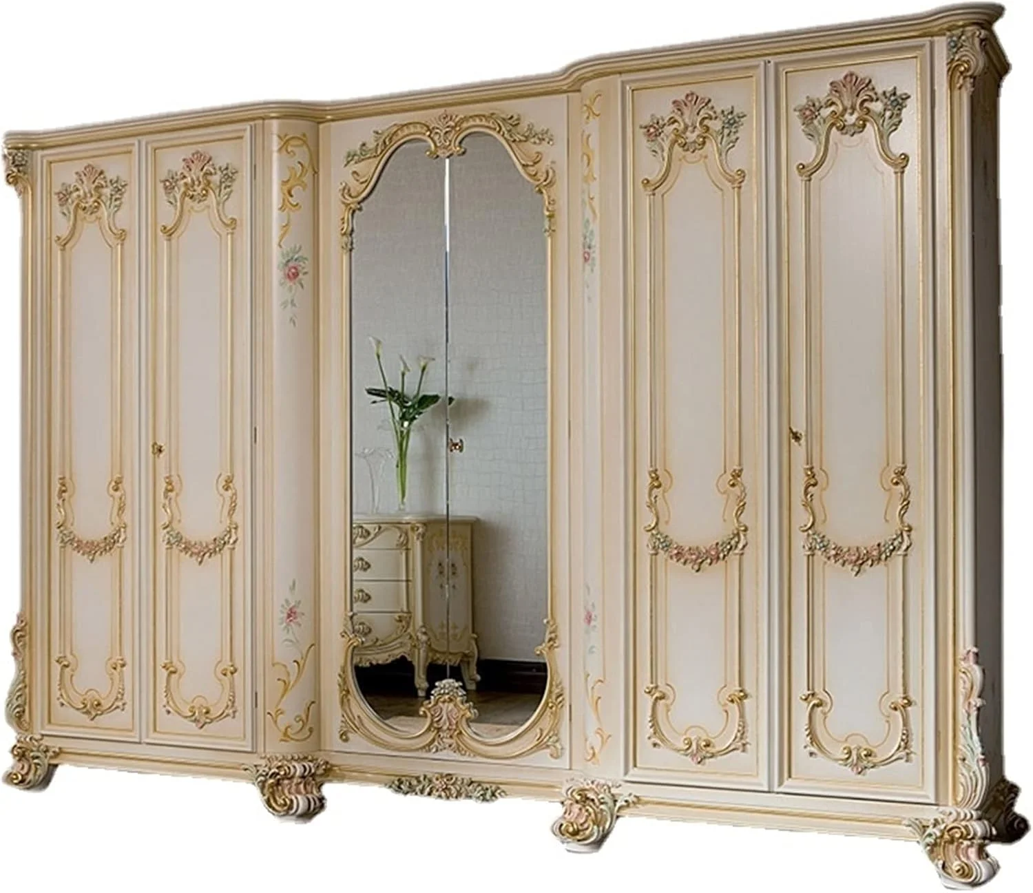 کمد لباس AQHCGS چوبی جامد رنگ شده طلایی شش درب کمد لباس لوکس قصر