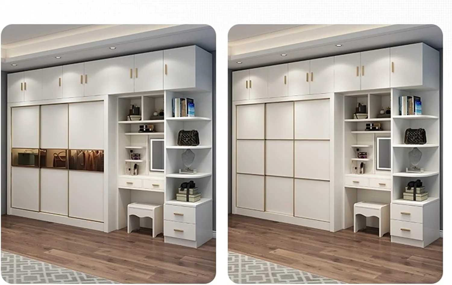 کمد لباس AQHCGS درب کشویی کمد لباس سفید اتاق خواب به سبک نوردیک میز آرایش و کمد متصل