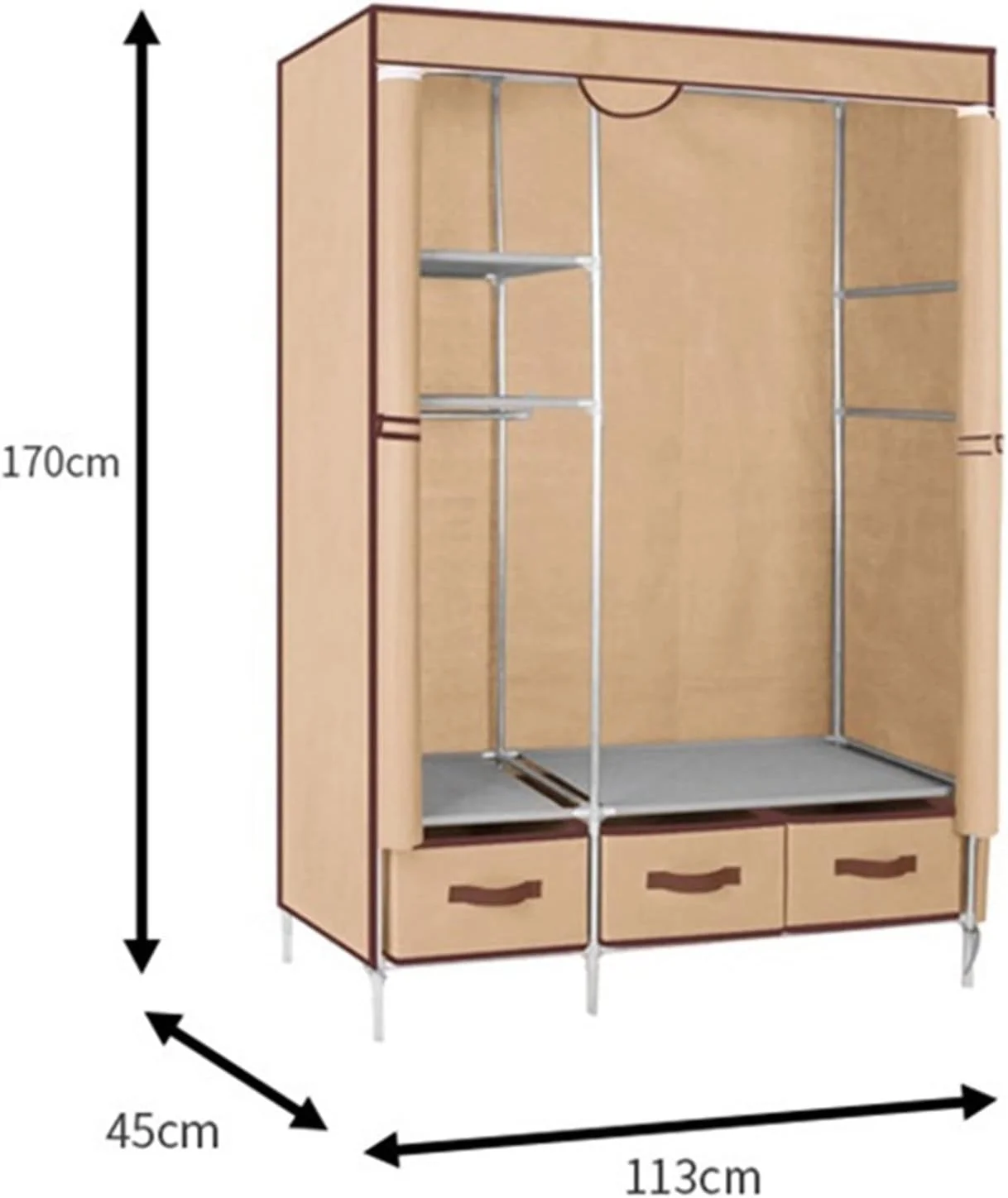 کمد لباس پارچه ای قهوه ای AQHCGS، کمد لباس تاشو قابل حمل ضد گرد و غبار ضد آب، کابینت نگهداری مبلمان منزل اتاق خواب