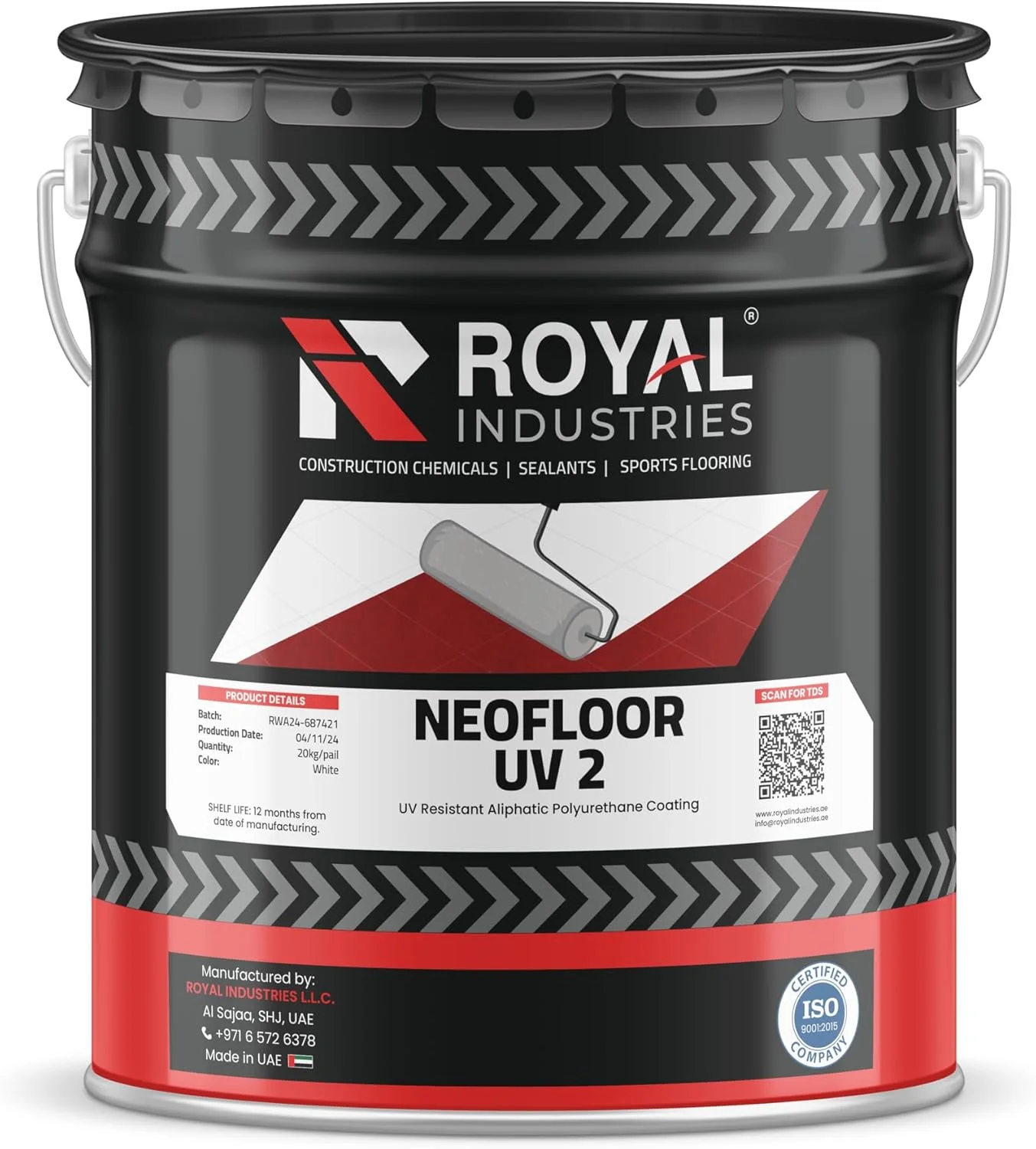پوشش پلی یورتان آلیفاتیک مقاوم در برابر اشعه UV، سفید، 16 کیلوگرم، Neofloor UV 2 رویال اینداستریز