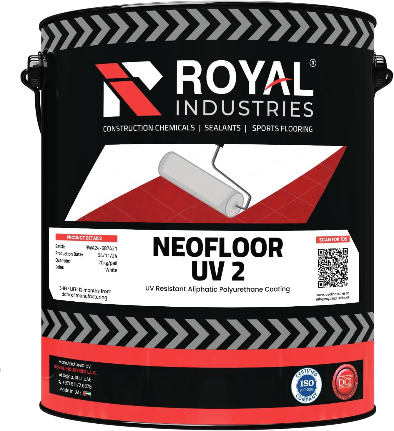 پوشش پلی یورتان آلیفاتیک مقاوم در برابر اشعه UV، سفید، 16 کیلوگرم، Neofloor UV 2 رویال اینداستریز