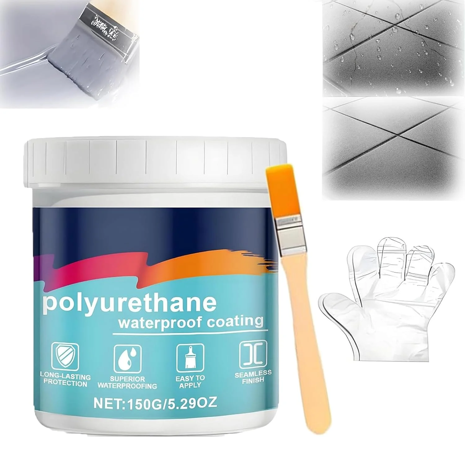 پوشش ضد آب پلی یورتان NALACAL، عامل ضد نشتی نامرئی فوق العاده قوی، پوشش ضد آب شفاف، برای حمام، دوش، سقف، چوب، داخلی و خارجی (خاکستری، 150 گرم)