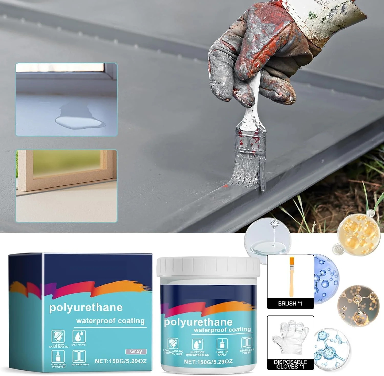 پوشش ضد آب پلی یورتان NALACAL، عامل ضد نشتی نامرئی فوق العاده قوی، پوشش ضد آب شفاف، برای حمام، دوش، سقف، چوب، داخلی و خارجی (خاکستری، 150 گرم) پوشش ضد آب پلی یورتان NALACAL، عامل ضد نشتی نامرئی فوق العاده قوی، پوشش ضد آب شفاف، برای حمام، دوش، سقف، چوب، داخلی و خارجی (خاکستری، 150 گرم)