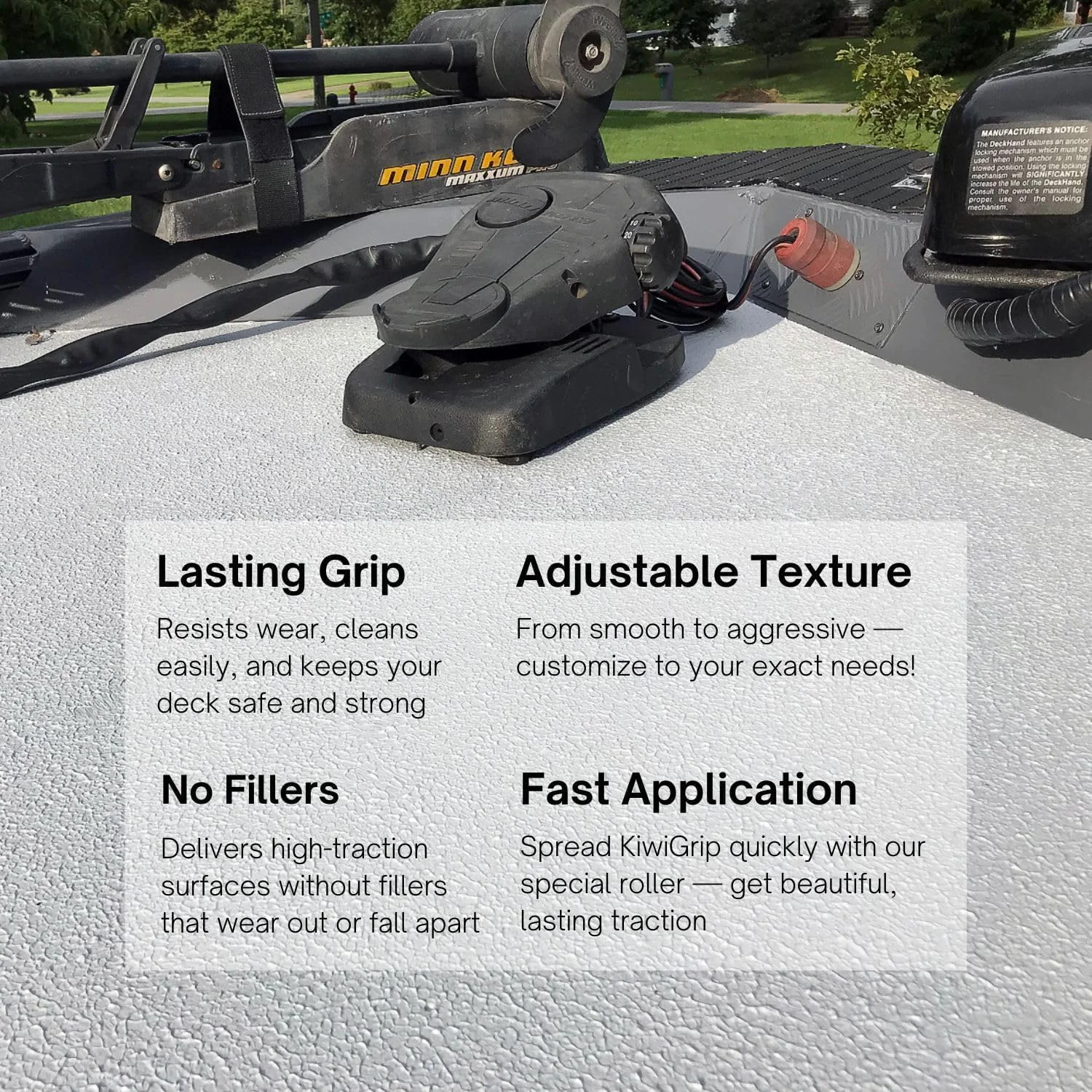 پوشش ضد لغزش KiwiGrip برای قایق ها، عرشه ها، رمپ ها یا پله ها - سفید، 1 لیتر - اکریلیک پایه آب برای چوب، فایبرگلاس، بتن، فلز - KG-1WP-R