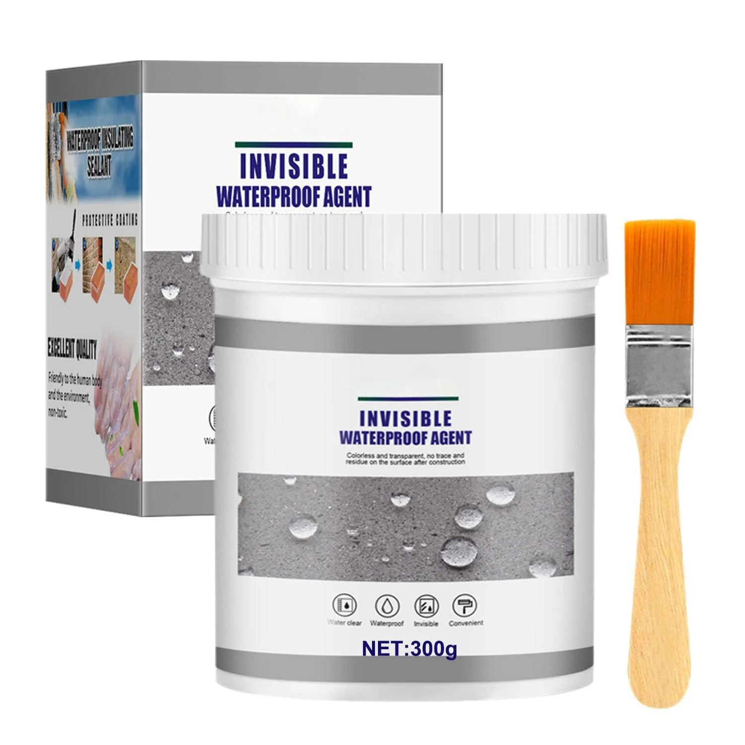 عامل نامرئی ضد آب، درزگیر عایق ضد آب، عامل ضد نشت شفاف با برس، چسب ضد آب تعمیر کننده نشت برای دیوار بیرونی سقف حمام کاشی کف توالت (300 میلی لیتر)