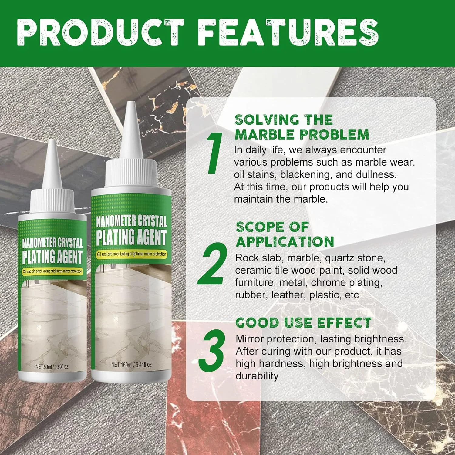 ماده پوشش دهنده کریستال سنگ، ماده پوشش نانو کریستال برای کاشی و مبلمان، ماده پوشش نانو کریستال سنگ مرمر بدون بو و غیر سمی برای سطوح گرانیت، کوارتز، مرمر، سنگ آهک و تخته سنگ تراورتن