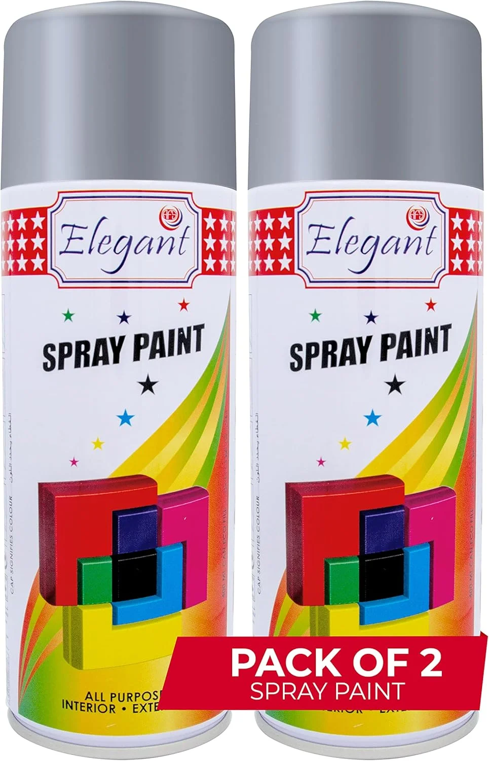 اسپری رنگ چند منظوره اِلِگانْت – نقره ای متالیک – 400 میلی لیتر – بسته 2 عددی، بسته دوقلو (2 عدد 400 میلی لیتری) – رنگ DIY با خشک شدن سریع – مقاوم در برابر تمام شرایط آب و هوایی – رنگ اکریلیک داخلی و خارجی