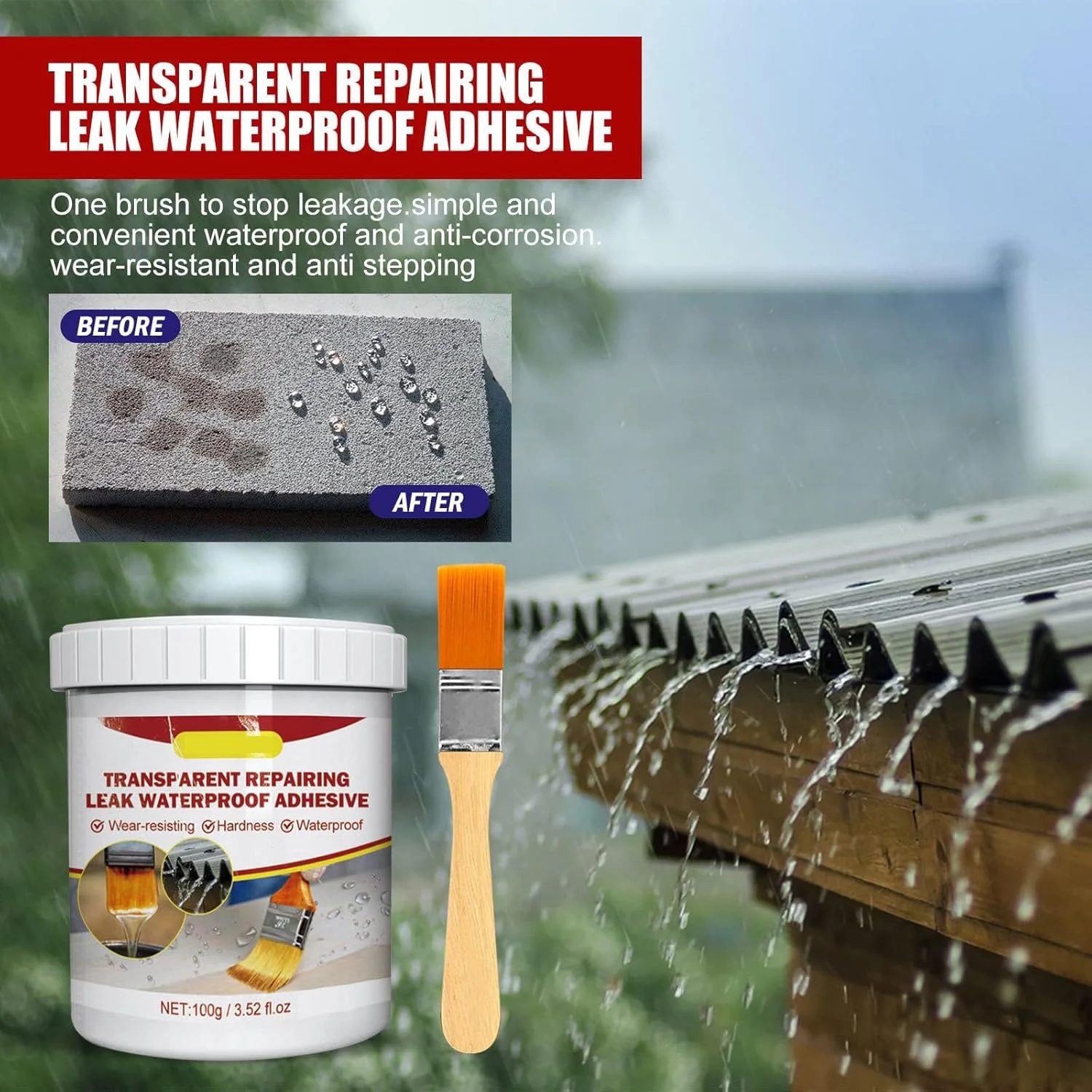 Excefore Transparent Waterproof Coating, Invisible Waterproof Agent Transparent Repairing Leak Waterproof Adhesive, Clear Waterproof Seal Liquid for Indoor & Outdoor (100g*2PCS)