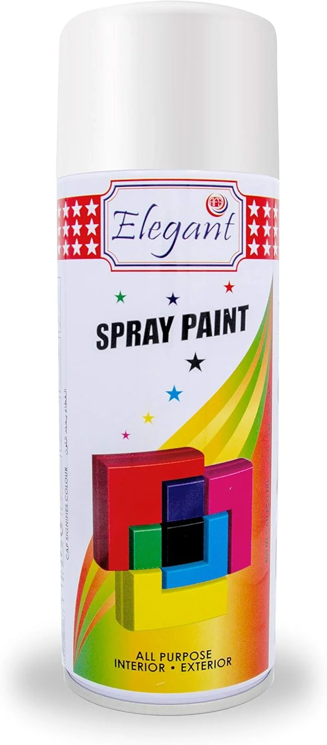اسپری رنگ چند منظوره اِلِگانْت – سفید براق – 400 میلی لیتر – رنگ خشک شونده سریع مناسب کارهای DIY – مقاوم در برابر تمام شرایط آب و هوایی – رنگ اکریلیک داخلی و خارجی