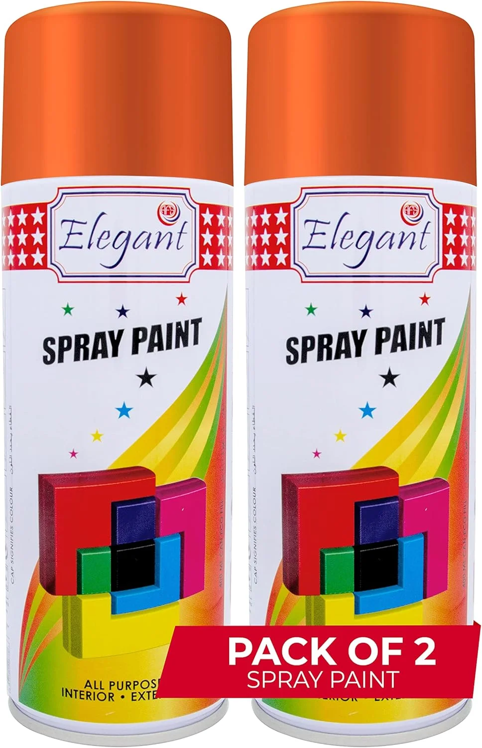 اسپری رنگ چند منظوره اِلِگانْت – نارنجی – 400 میلی لیتر – بسته 2 عددی، بسته دوقلو (2 عدد 400 میلی لیتری) – رنگ خشک شونده سریع مناسب کارهای DIY – مقاوم در برابر تمام شرایط آب و هوایی – رنگ اکریلیک داخلی و خارجی