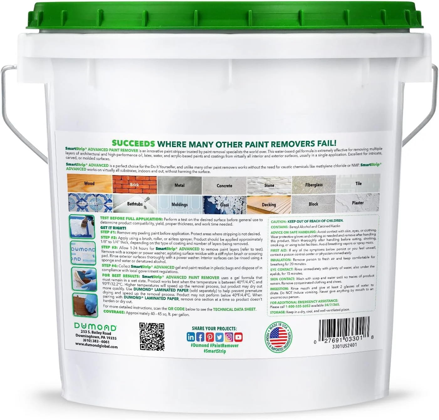 پاک کننده رنگ پیشرفته Dumond Smart Strip - از بین برنده تا 15 لایه رنگ اکریلیک، لاتکس، روغنی و رنگ های پایه آب، لاک، رنگ و پوشش ها معمولاً در یک بار استفاده - مناسب برای DIY - 1 گالن