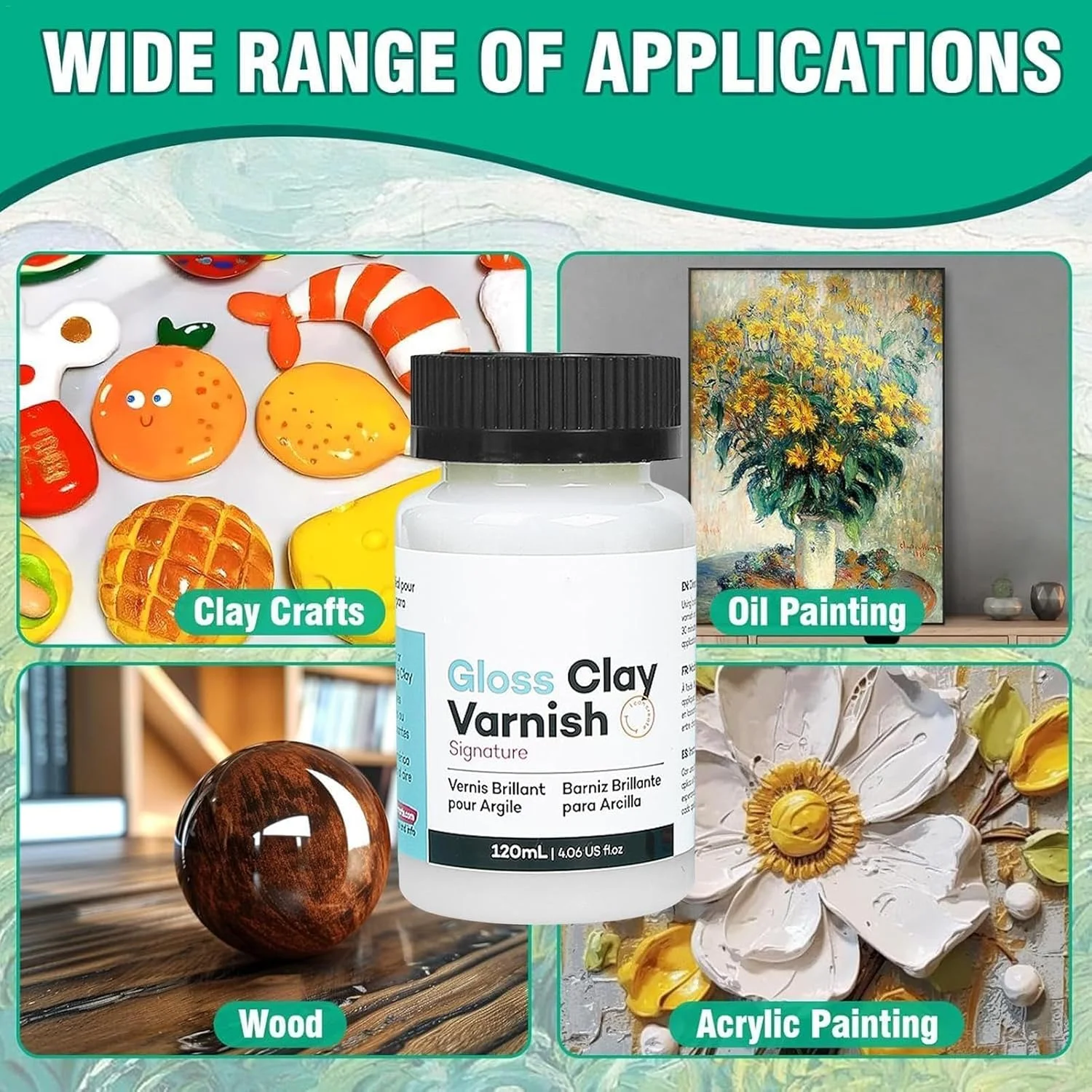 ورنی رسی 120 میلی لیتری، روکش براق ضد آب برای رس خشک شونده در هوا، سرامیک، نقاشی های اکریلیک و رنگ روغن، محافظت حرفه ای از ترک خوردگی و زرد شدن (1 عدد)