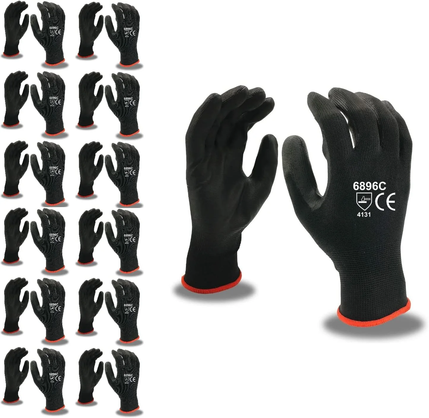 دستکش کار نایلونی مشکی کوردووا با پوشش پلی یورتان (بسته 12 عددی)