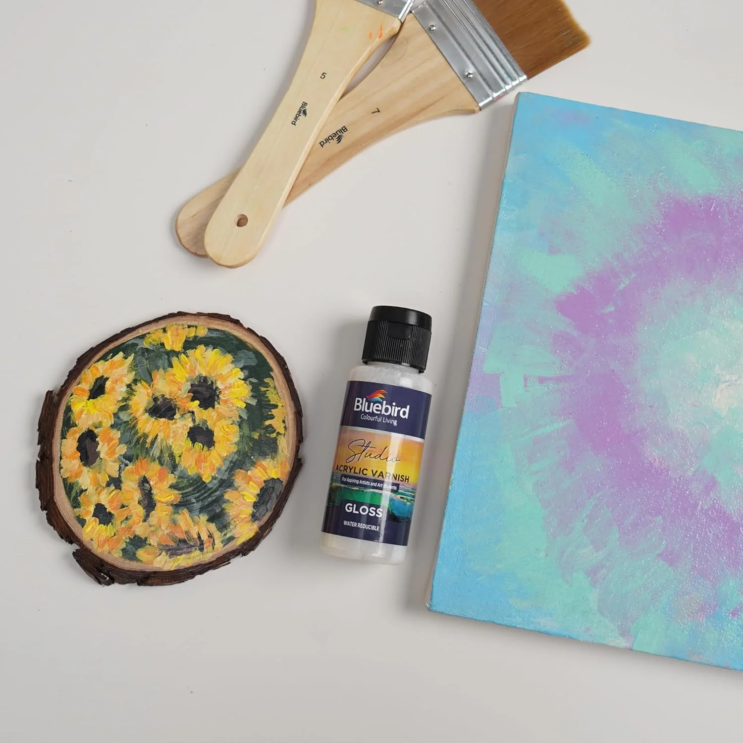 ورنی اکریلیک استودیویی BLUEBIRD، براق، 100 میلی لیتر، غیر زرد شونده، غیر سمی، ضد ترک خوردگی، ورنی پایه برای هنرمندان حرفه ای، نقاشان آماتور و کودکان