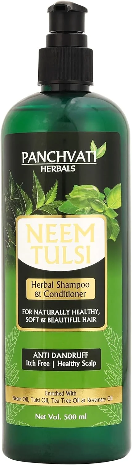شامپو گیاهی برهمی آملا Panchvati حجم 450 میلی لیتر، برای رشد مو و شامپو Neem Tulsi حجم 450 میلی لیتر، کنترل شوره سر، بسته ترکیبی، 900 میلی لیتر