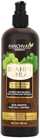 شامپو گیاهی برهمی آملا Panchvati حجم 450 میلی لیتر، برای رشد مو و شامپو Neem Tulsi حجم 450 میلی لیتر، کنترل شوره سر، بسته ترکیبی، 900 میلی لیتر